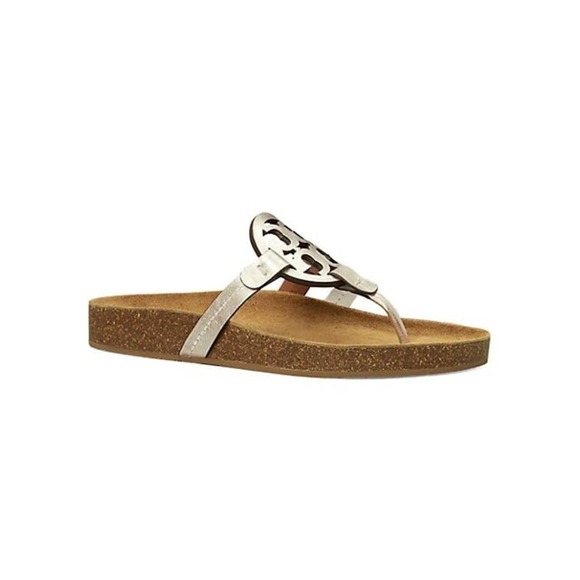 New Tory Burch Miller Cloud Metallic Leather Thong Sandals Size 8 NWT - Picture 3 of 6